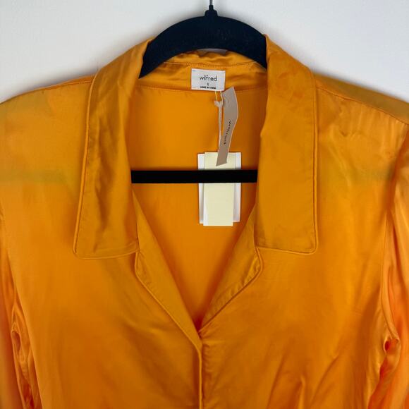 NWT Aritzia Womens Long Sleeve Button-Up Tie-Front Tuscan Sun Orange Top Small - Picture 4 of 14